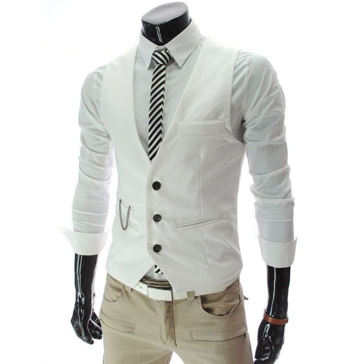 TIOZONEY - Traje Chaleco para Hombre-Blanco