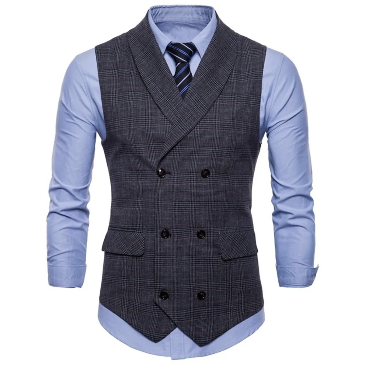 TIOZONEY - Traje Chaleco para Hombre-Gris