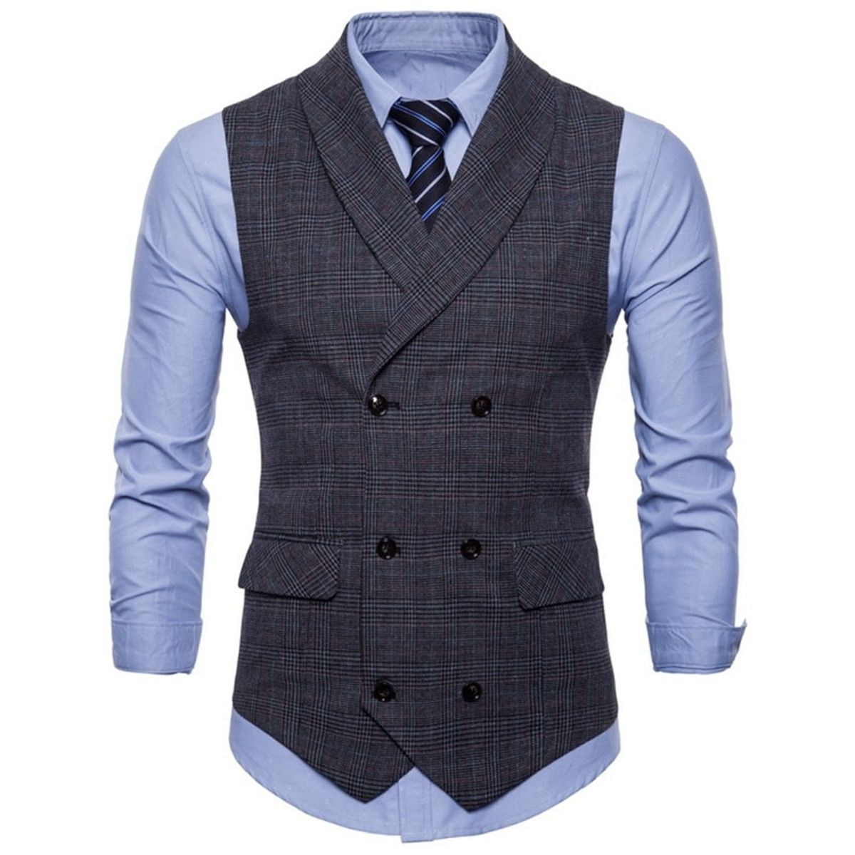 TIOZONEY - Traje Chaleco para Hombre-Gris