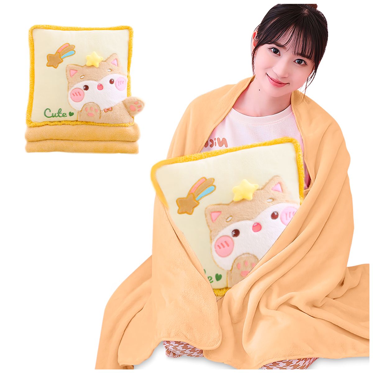 KELLER - Almohada con Manta Kawaii 2 en 1 Diseño Gato P63