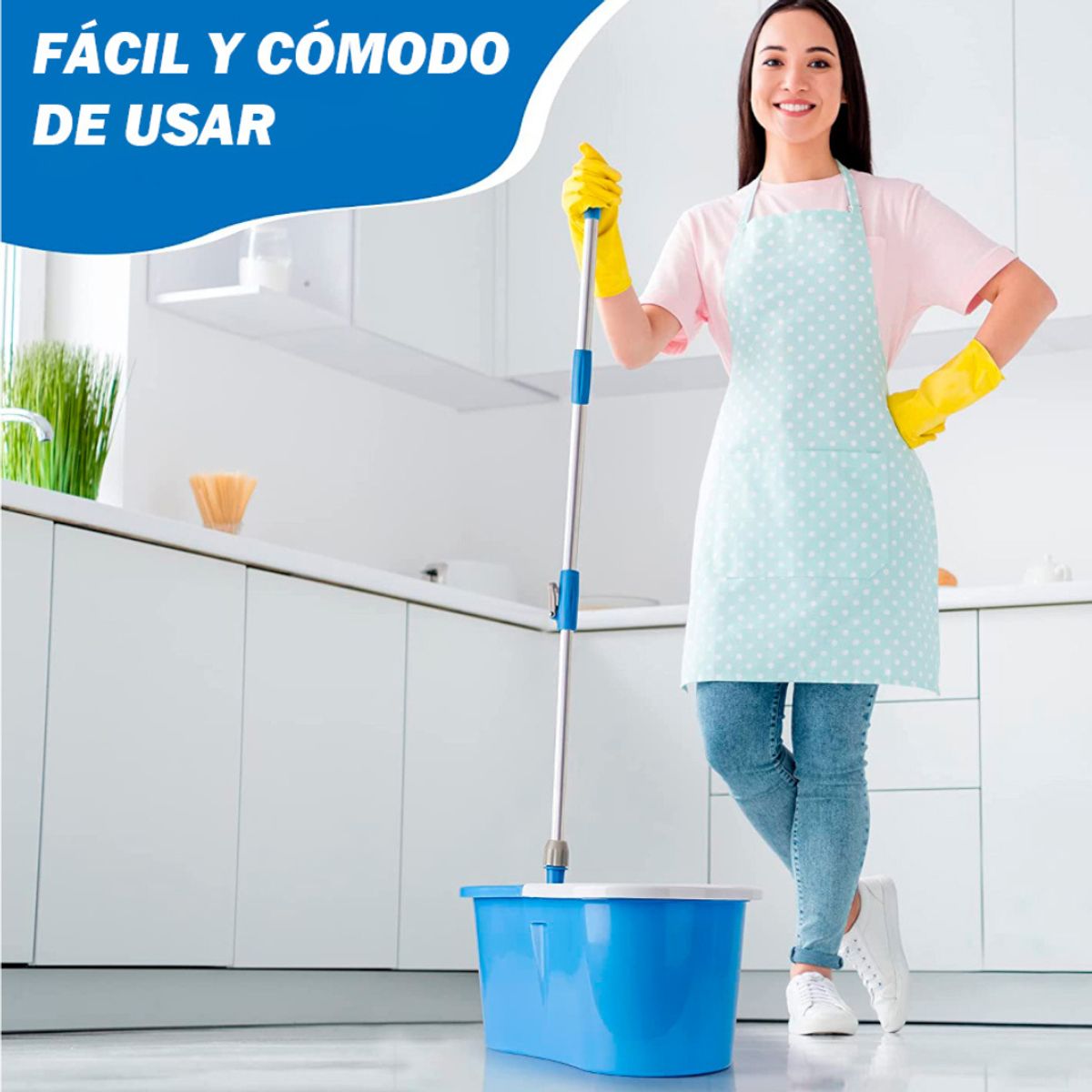 OEM - Trapeador Escurridor Giratorio Automático Con 2 Mopas Morado