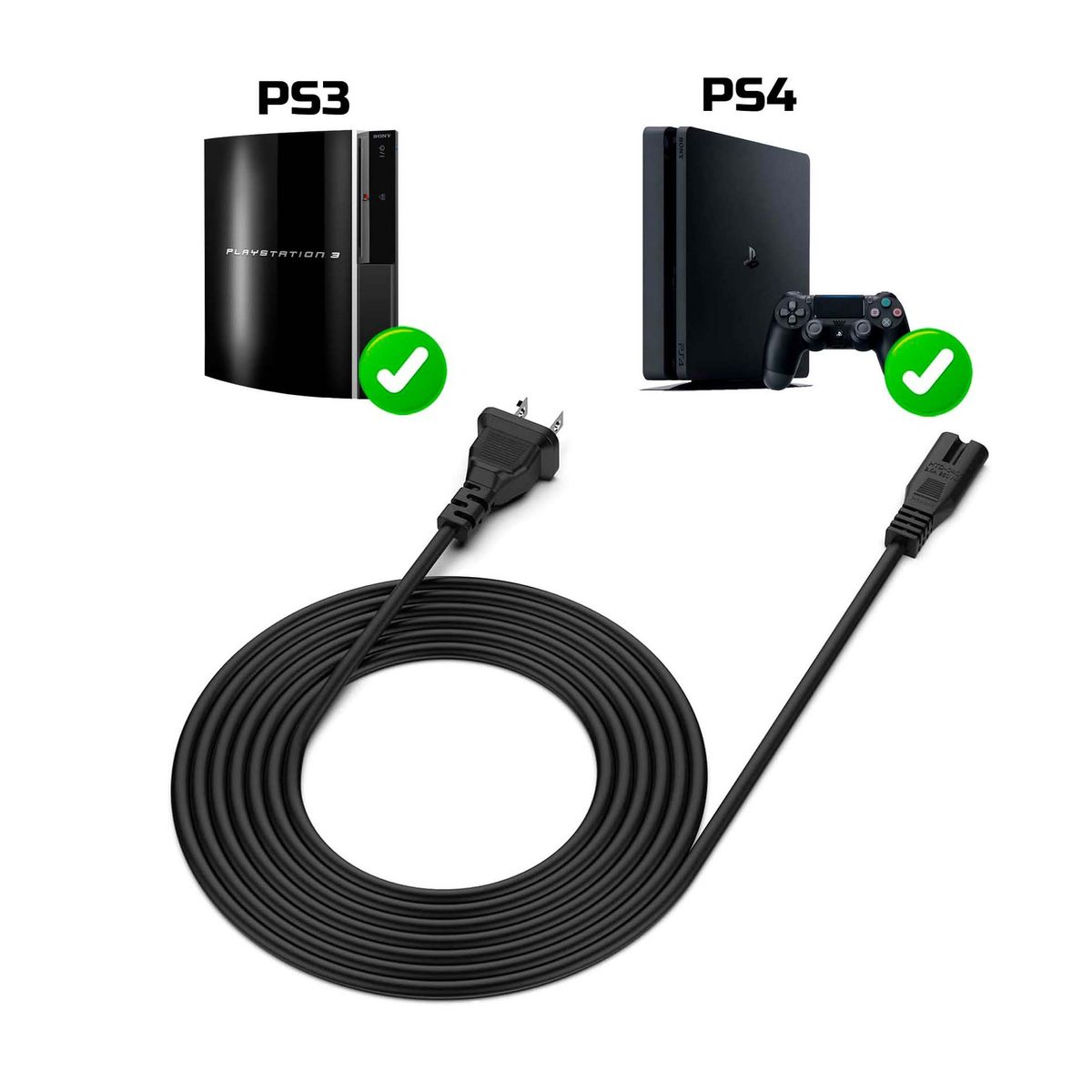 GENERICO - Cable de poder Compatible con consolas PS4 PS3