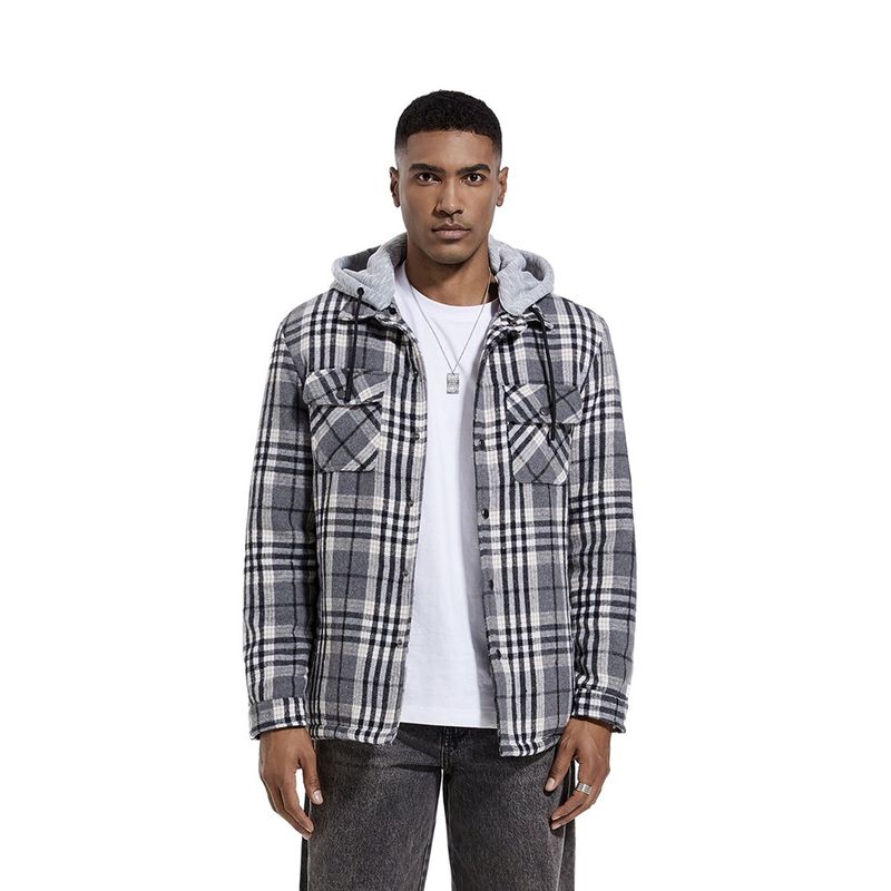 TIOZONEY - Chaqueta a cuadros con gorro para hombre - Gris