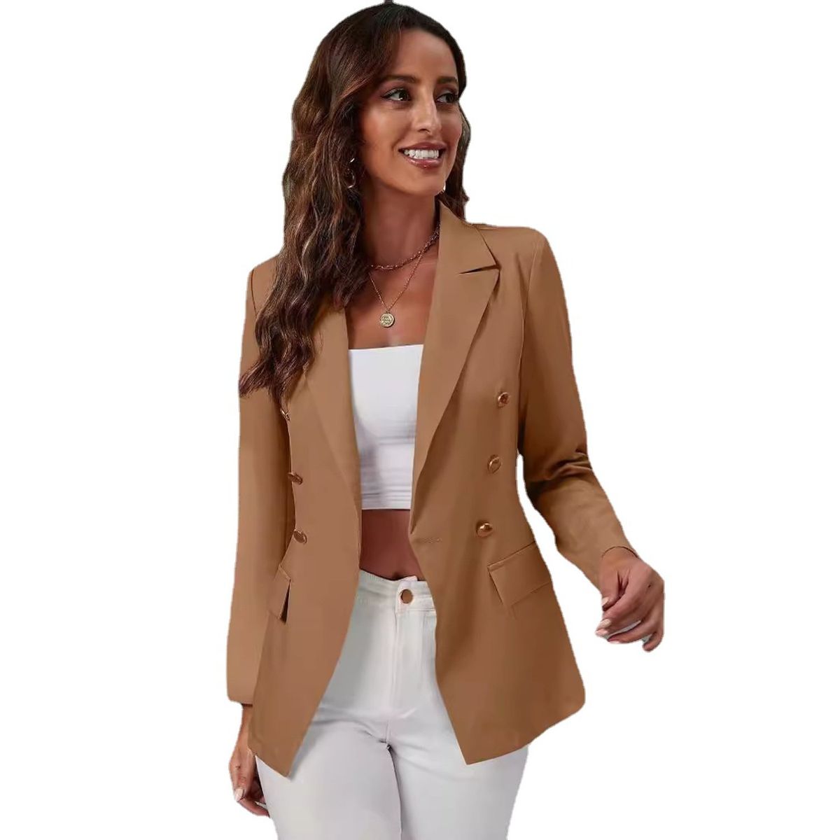 TIOZONEY - Blazer para Mujer - Marrón.