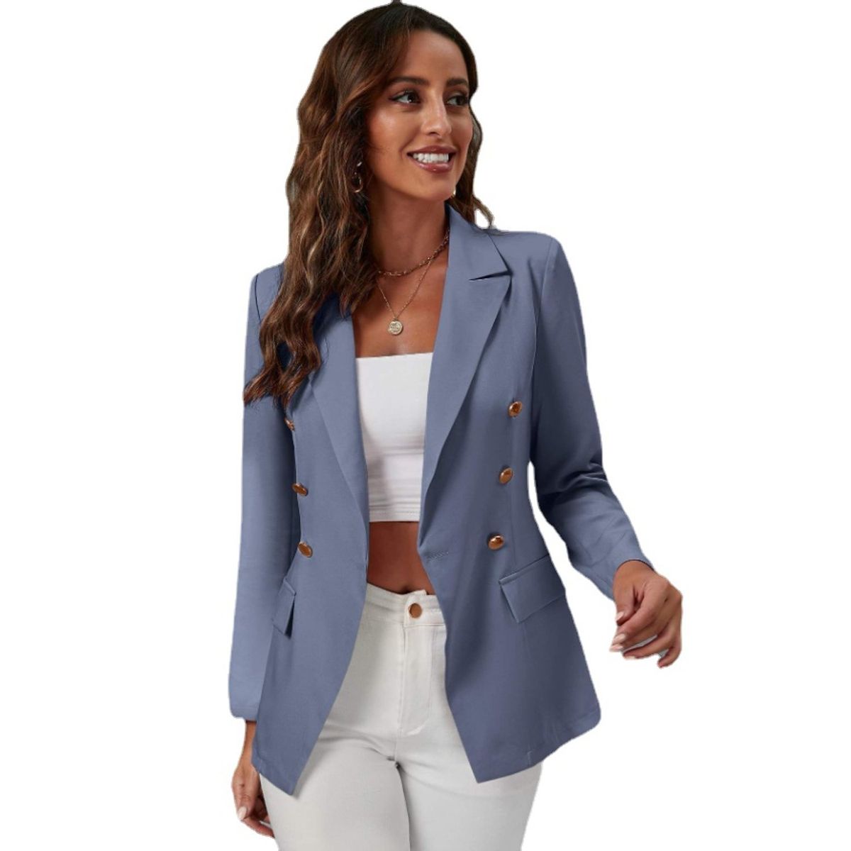TIOZONEY - Blazer para Mujer - Azul.