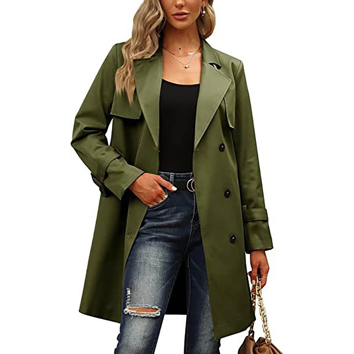 TIOZONEY - Chaqueta formal larga con botones mujer - Verde