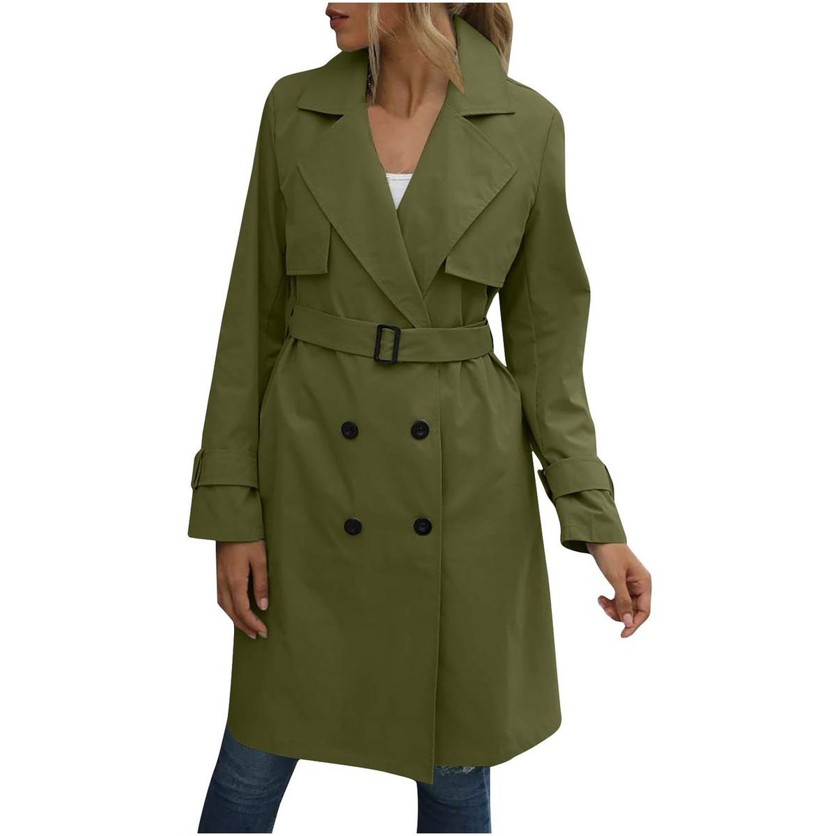 TIOZONEY - Chaqueta formal larga con botones mujer - Verde