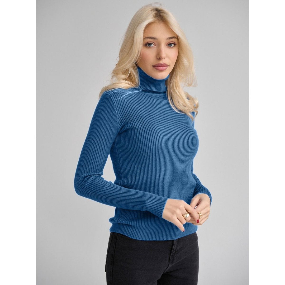 TIOZONEY - Sweater De Cuello Alto Mujer - Azul