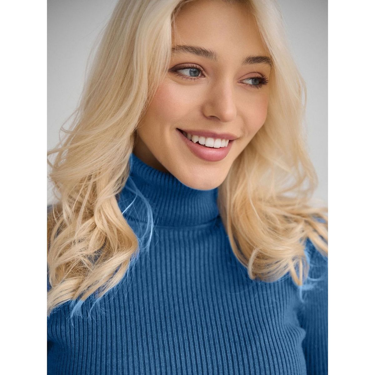 TIOZONEY - Sweater De Cuello Alto Mujer - Azul