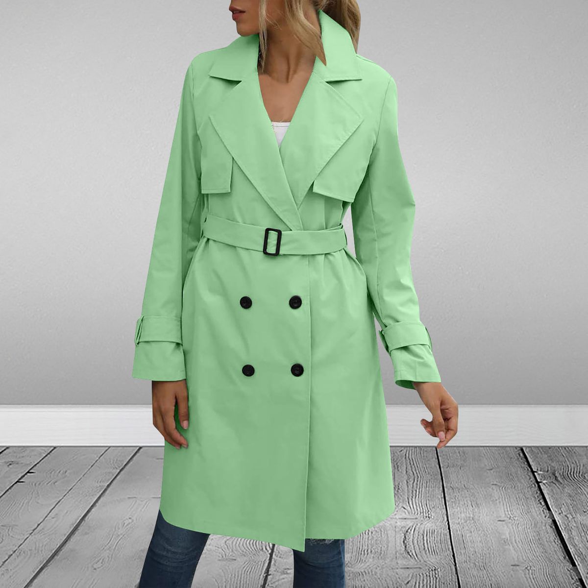 TIOZONEY - Chaqueta formal larga con botones mujer - Verde Neón