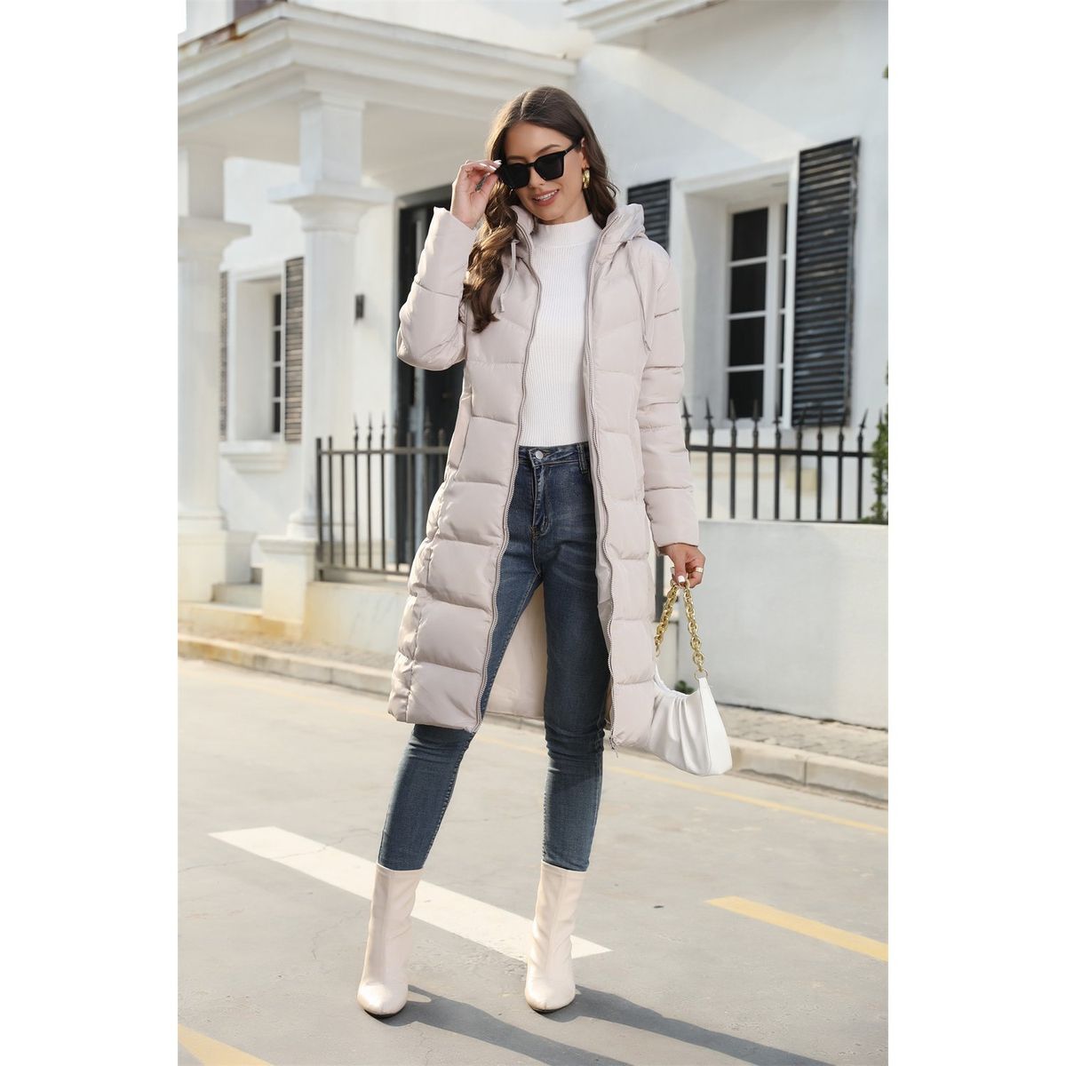 TIOZONEY - Parka Tiozoney Mujer Casual Con Capucha Crema