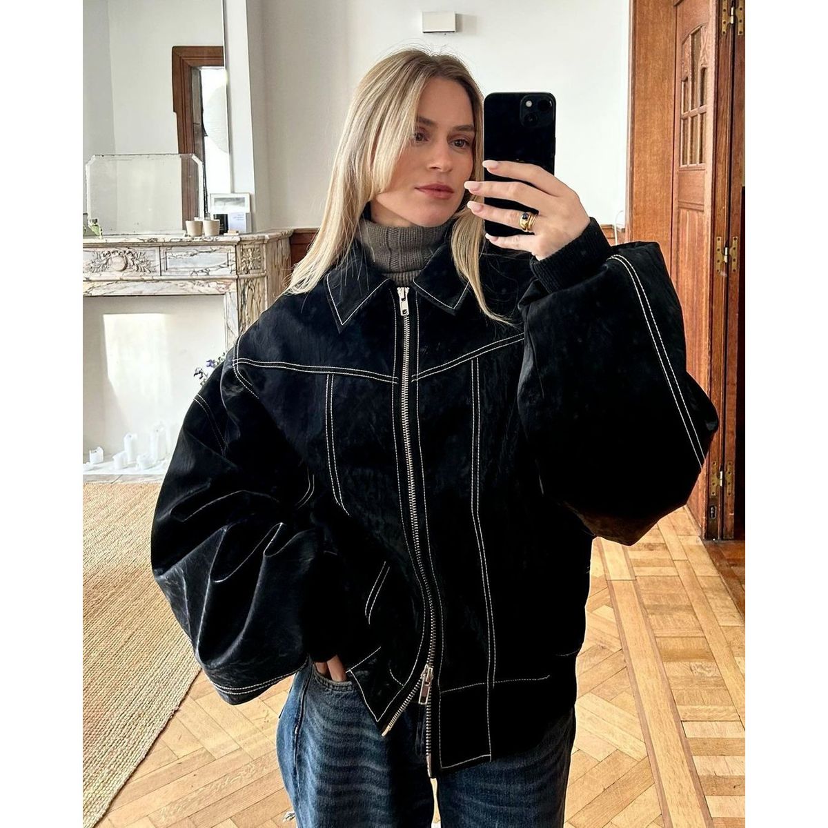 TIOZONEY - Chaqueta PU Mujer - Negro