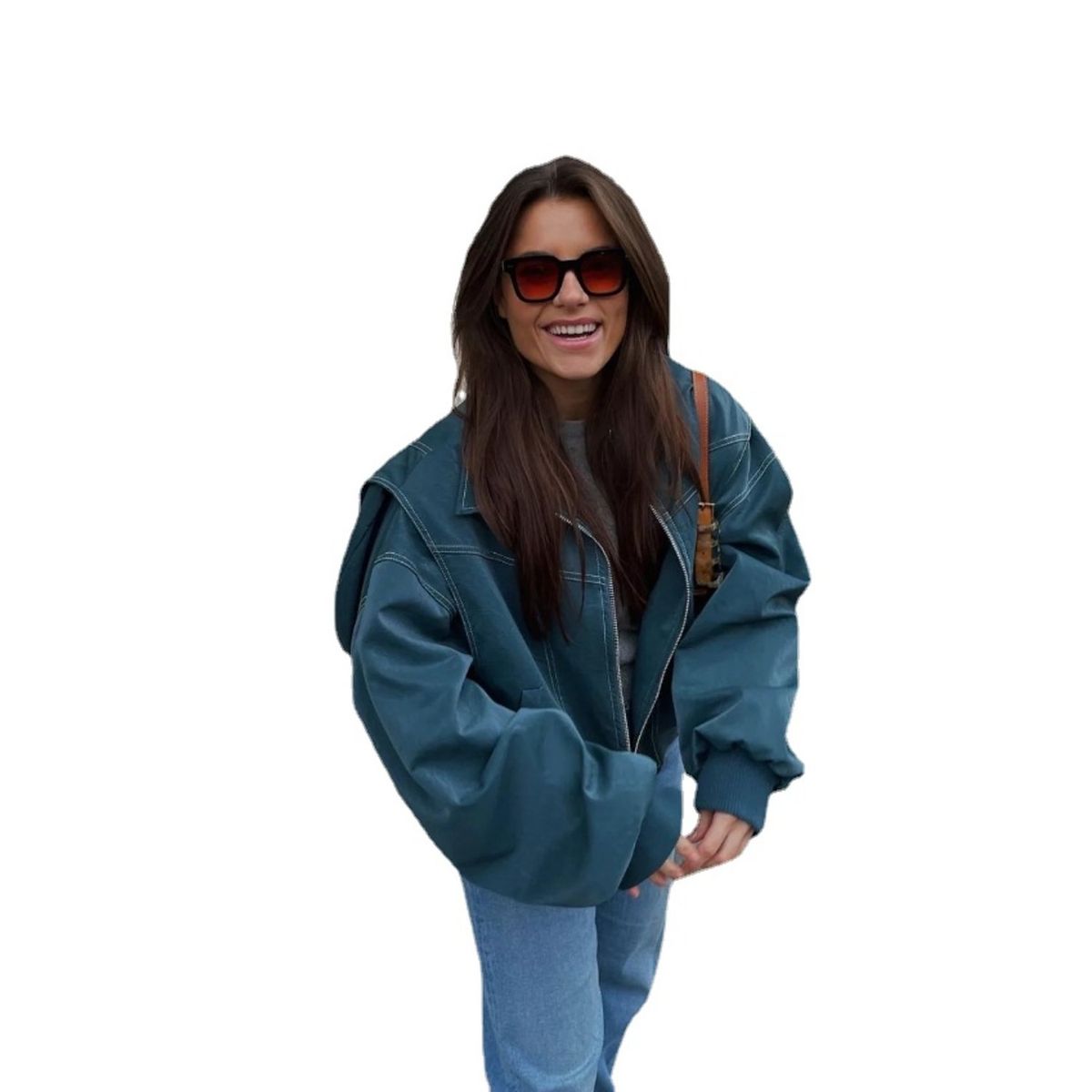 TIOZONEY - Chaqueta PU Mujer - Verde