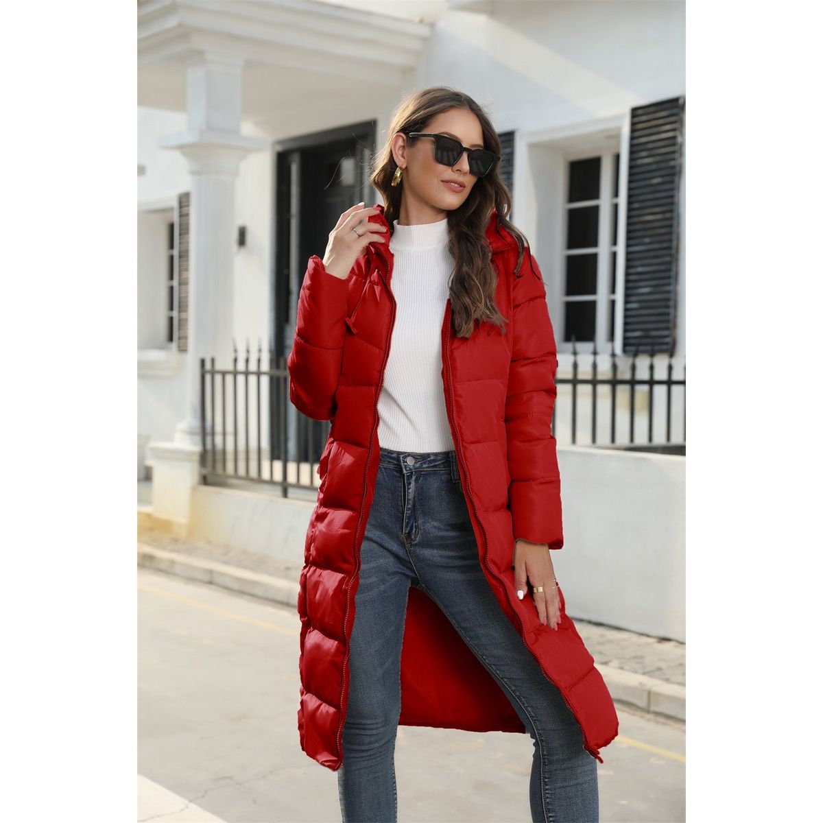 TIOZONEY - Parka Manga Larga Mujer - Roja