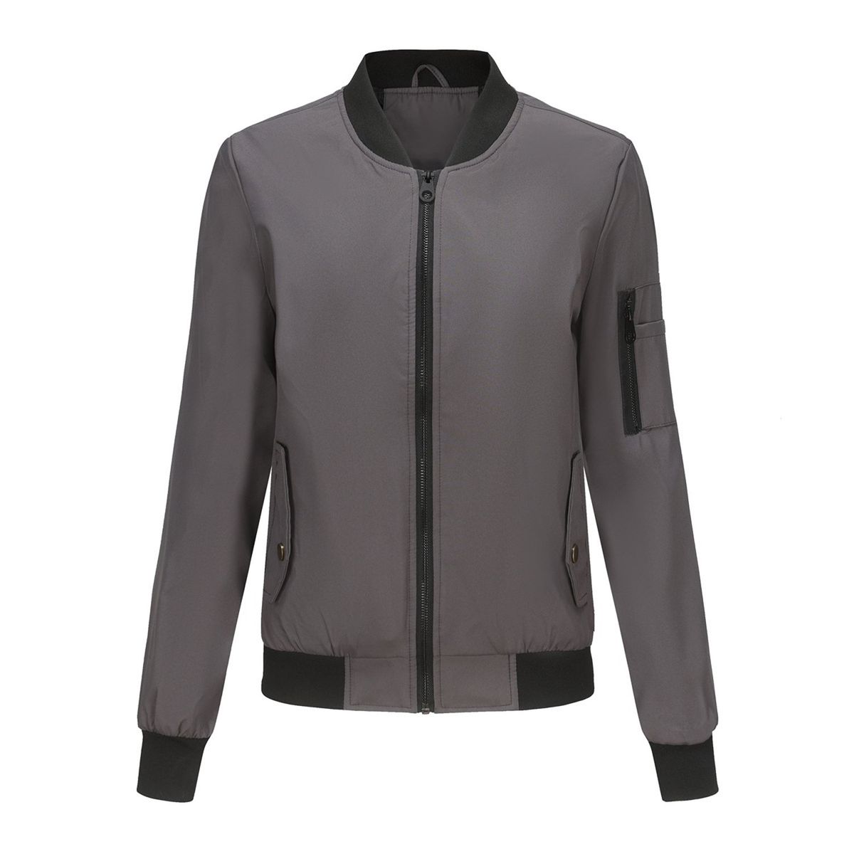 TIOZONEY - Chaqueta de manga larga con cierre para mujer - Gris