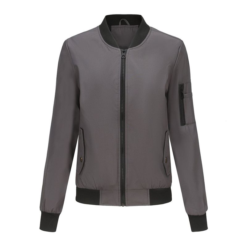 TIOZONEY - Chaqueta de manga larga con cierre para mujer - Gris