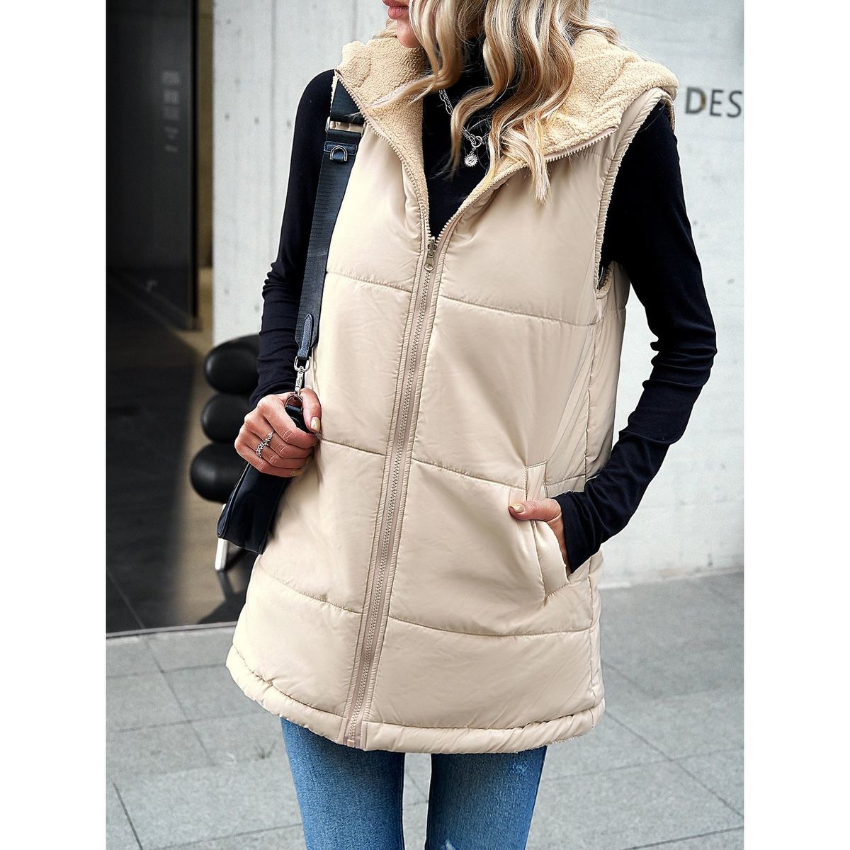 TIOZONEY - Chaqueta Chiporro Mujer sin mangas - Beige