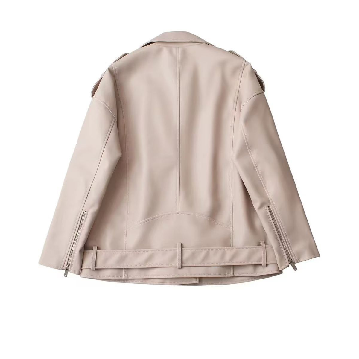TIOZONEY - Chaqueta PU Mujer-Beige