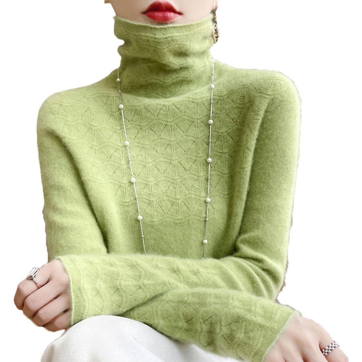 TIOZONEY - Suéter de cuello alto de Cachemira -Verde