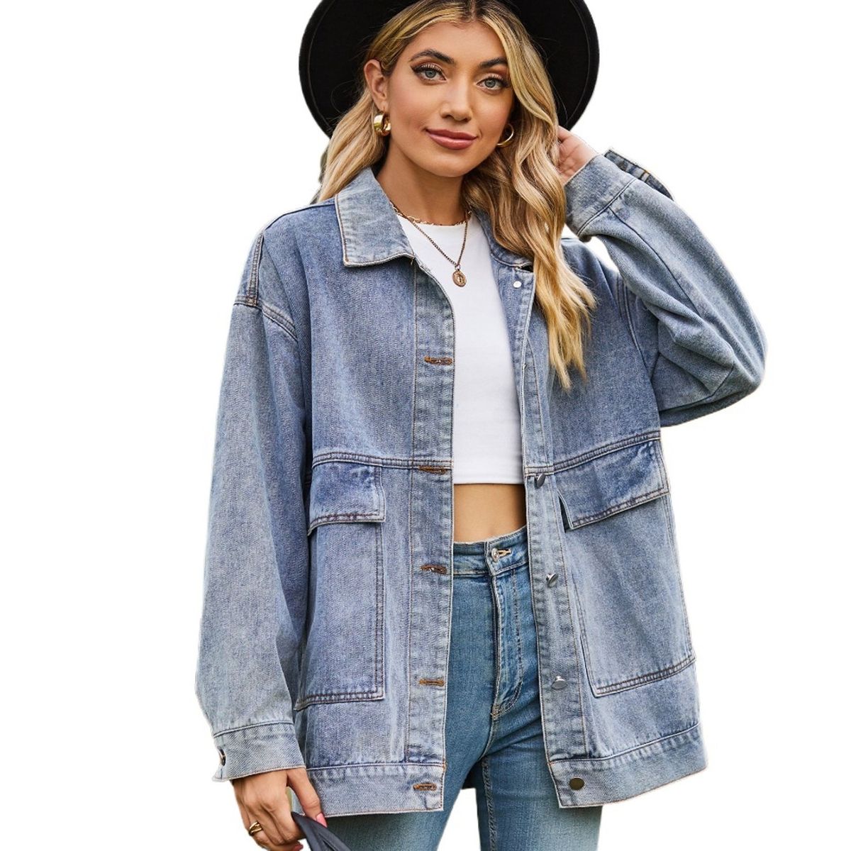 TIOZONEY - Chaqueta de Jeans Mujer -Azul