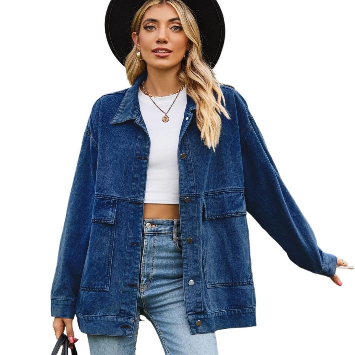 TIOZONEY - Chaqueta de Jeans Mujer -Azul