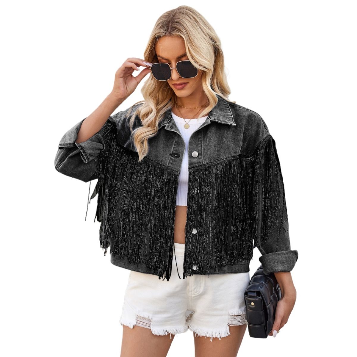 TIOZONEY - Chaqueta de Jeans Mujer -Negro