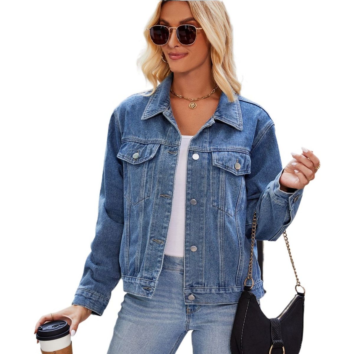 TIOZONEY - Chaqueta de Jeans Mujer -Negro