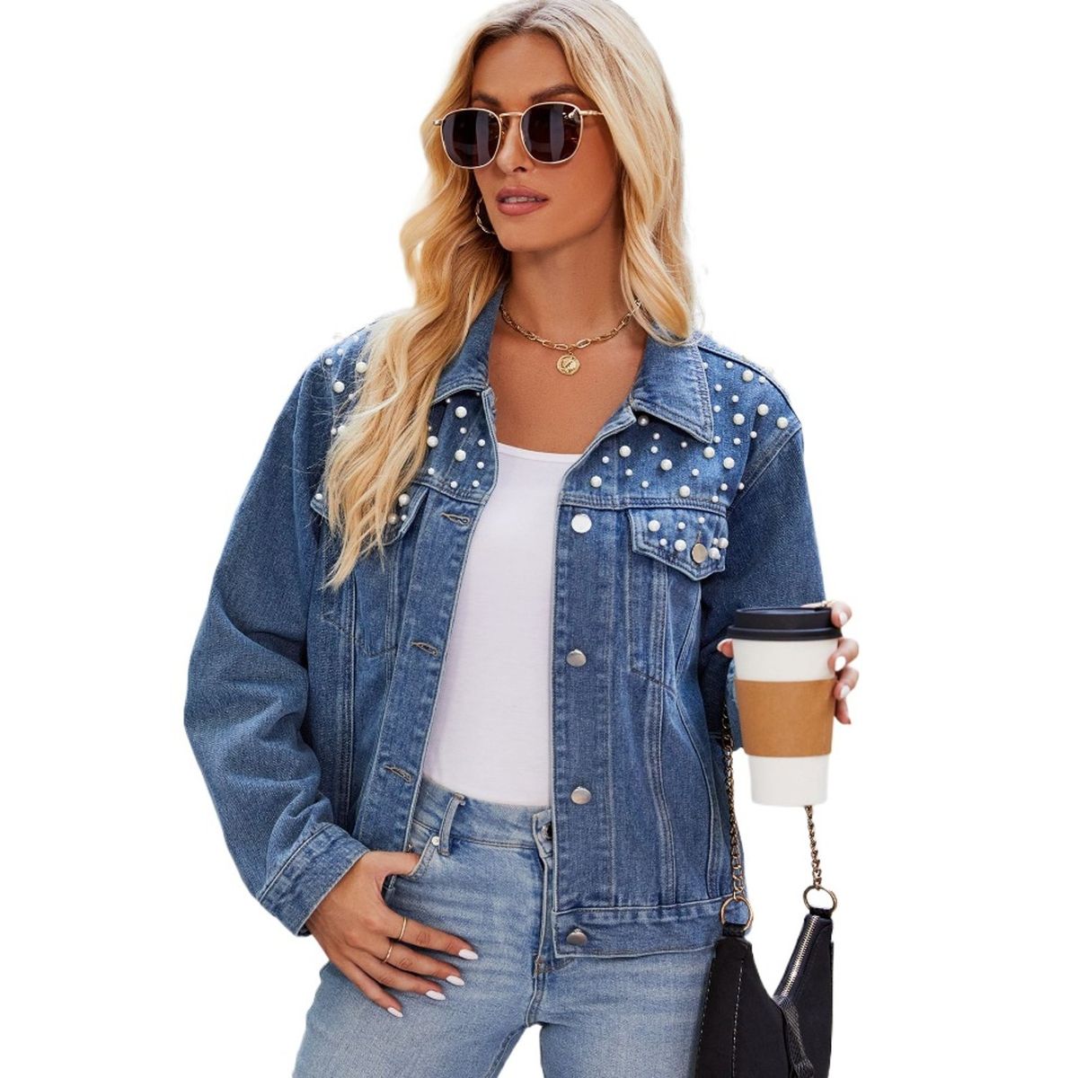 TIOZONEY - Chaqueta de Jeans Mujer -Negro