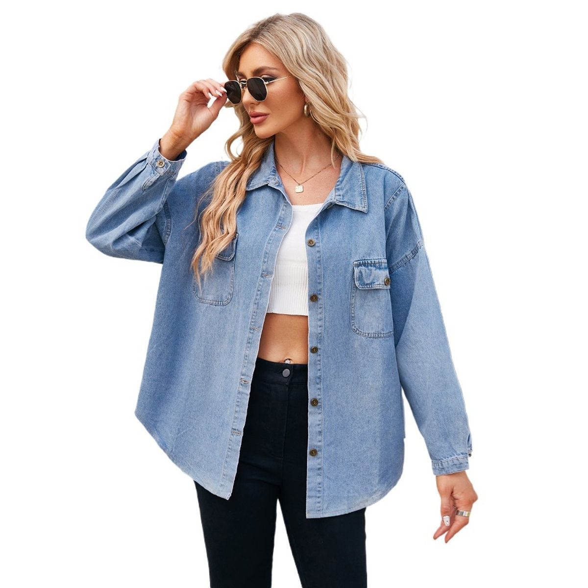 TIOZONEY - Chaqueta de Jeans Mujer -Azul