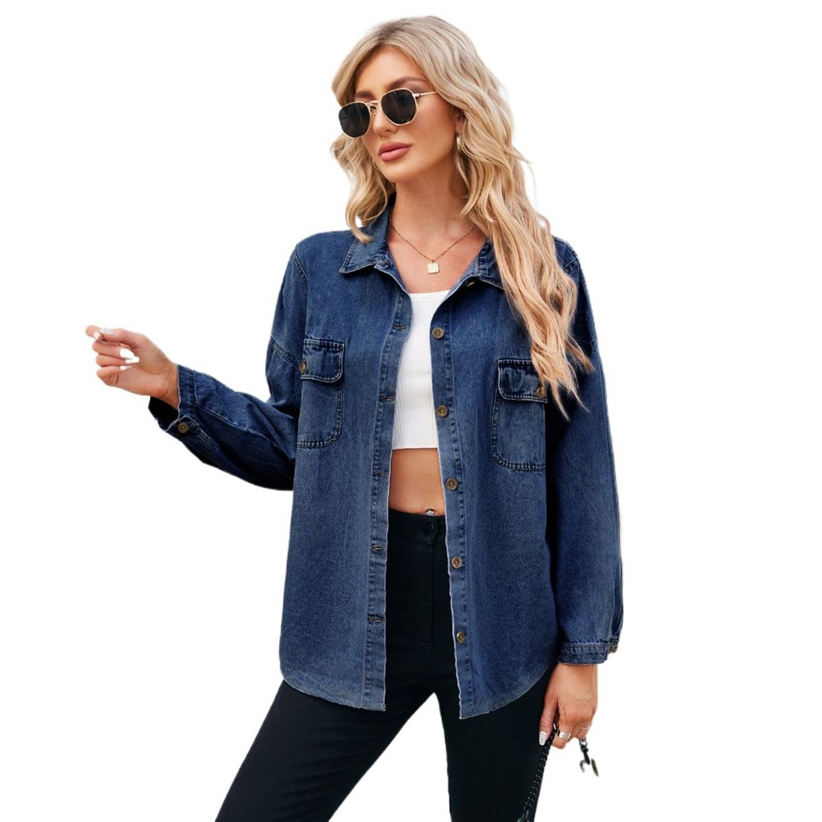 TIOZONEY - Chaqueta de Jeans Mujer -Negro