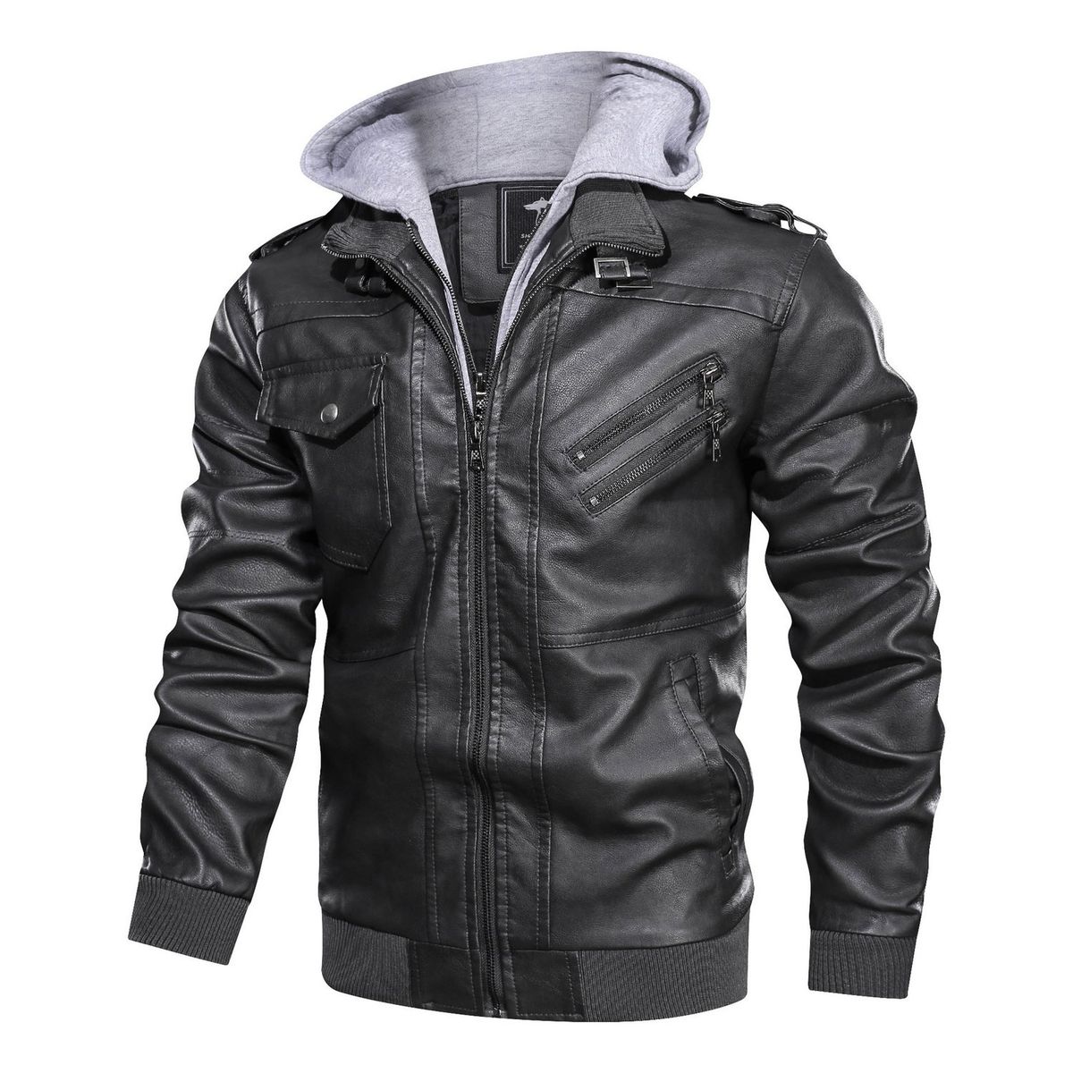 TIOZONEY - Chaqueta de hombre Slim Fit Zip PU