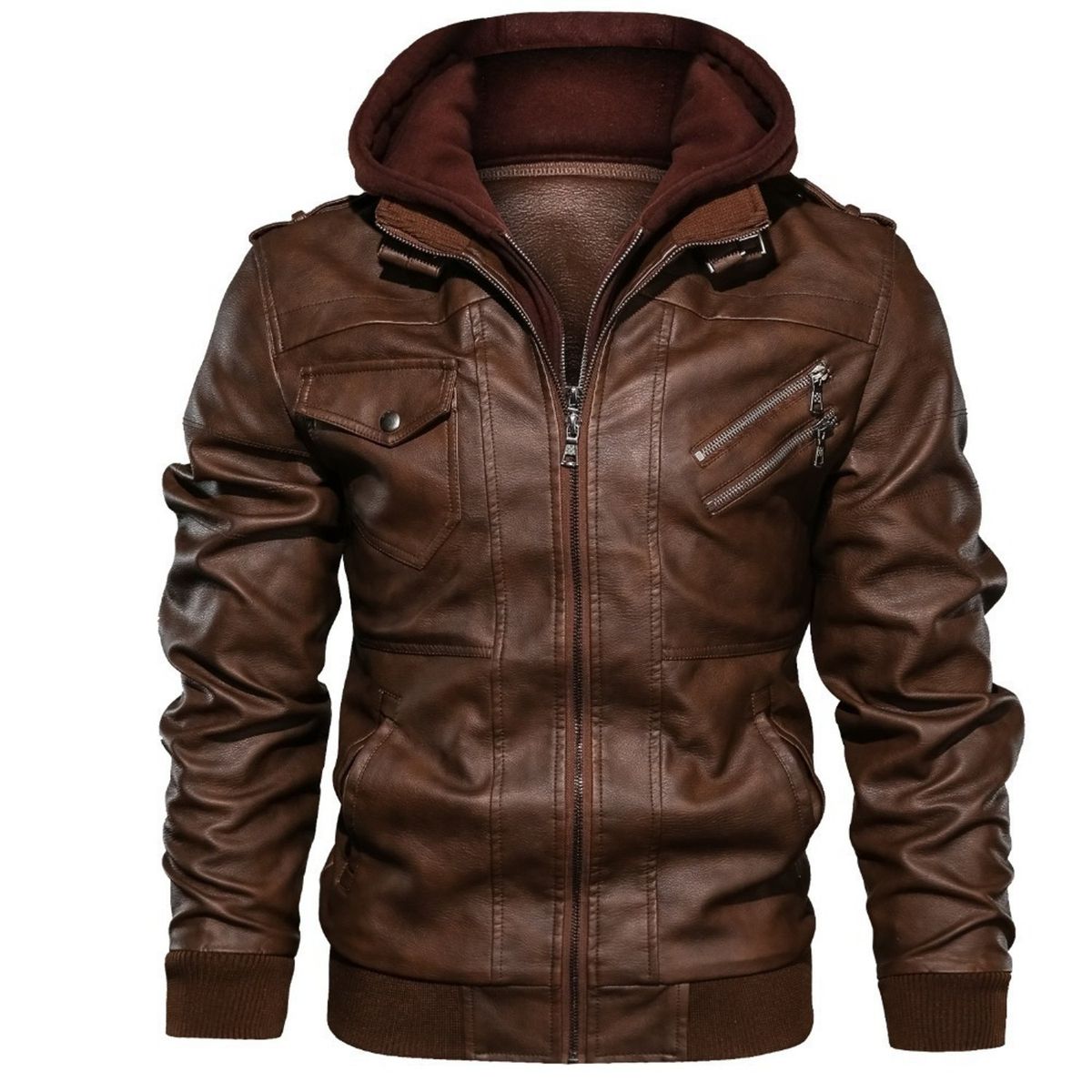 TIOZONEY - Chaqueta de hombre Slim Fit Zip PU