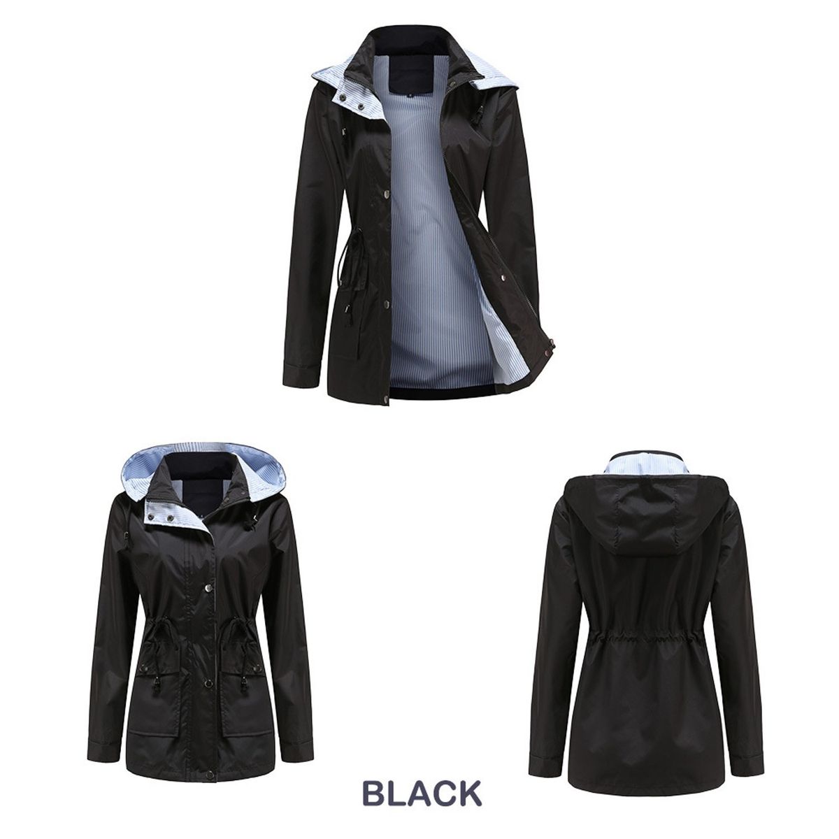 TIOZONEY - Cortavientos largo desmontable con capucha - Negro