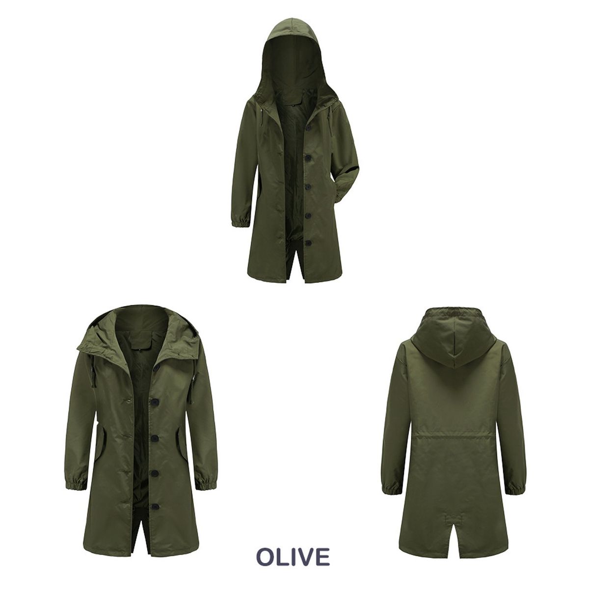 TIOZONEY - Cortavientos largo impermeable con gorro - Verde