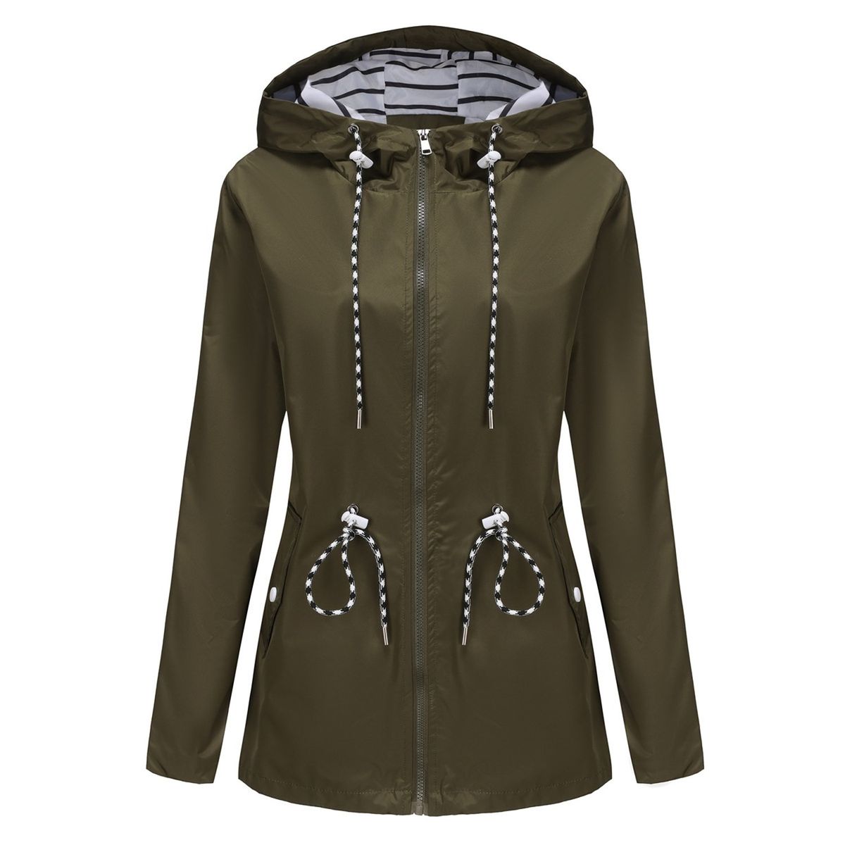 TIOZONEY - Cortavientos impermeable con gorro para mujer - Verde