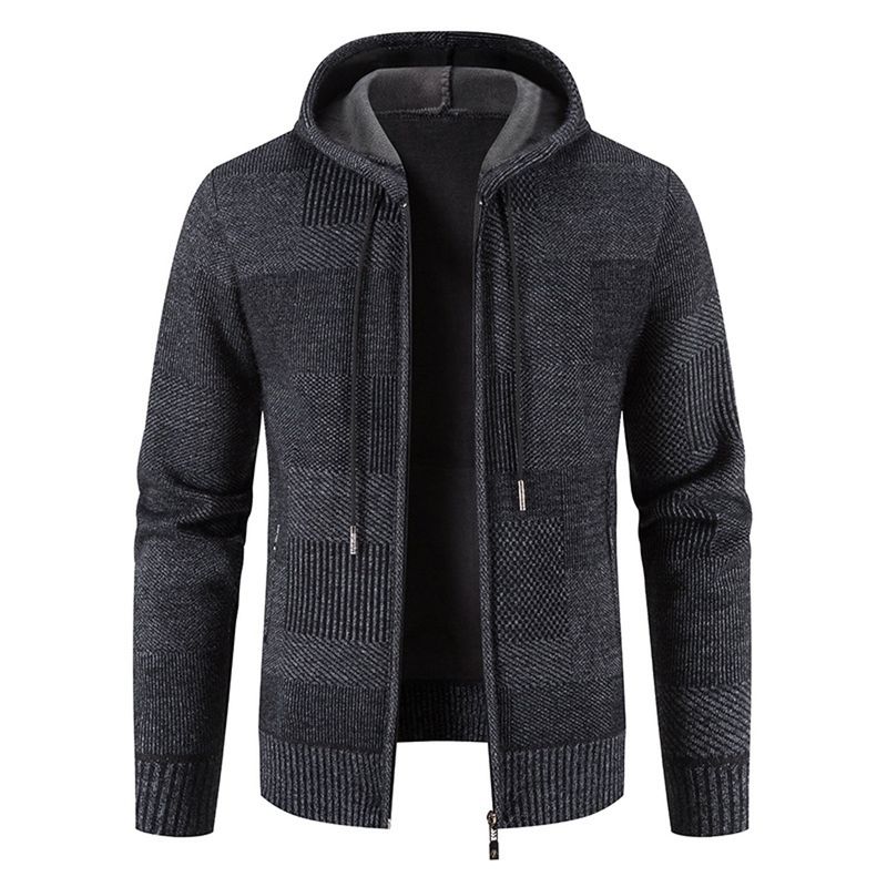 TIOZONEY - Chaqueta con capucha de punto grueso para hombre