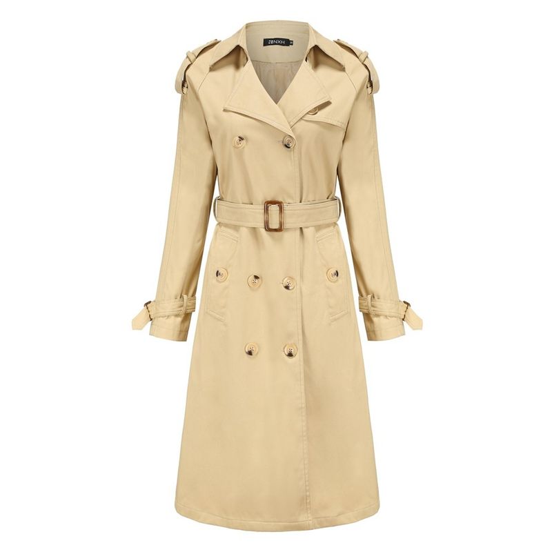 TIOZONEY - Abrigo largo tipo gabardina para mujer - Beige.