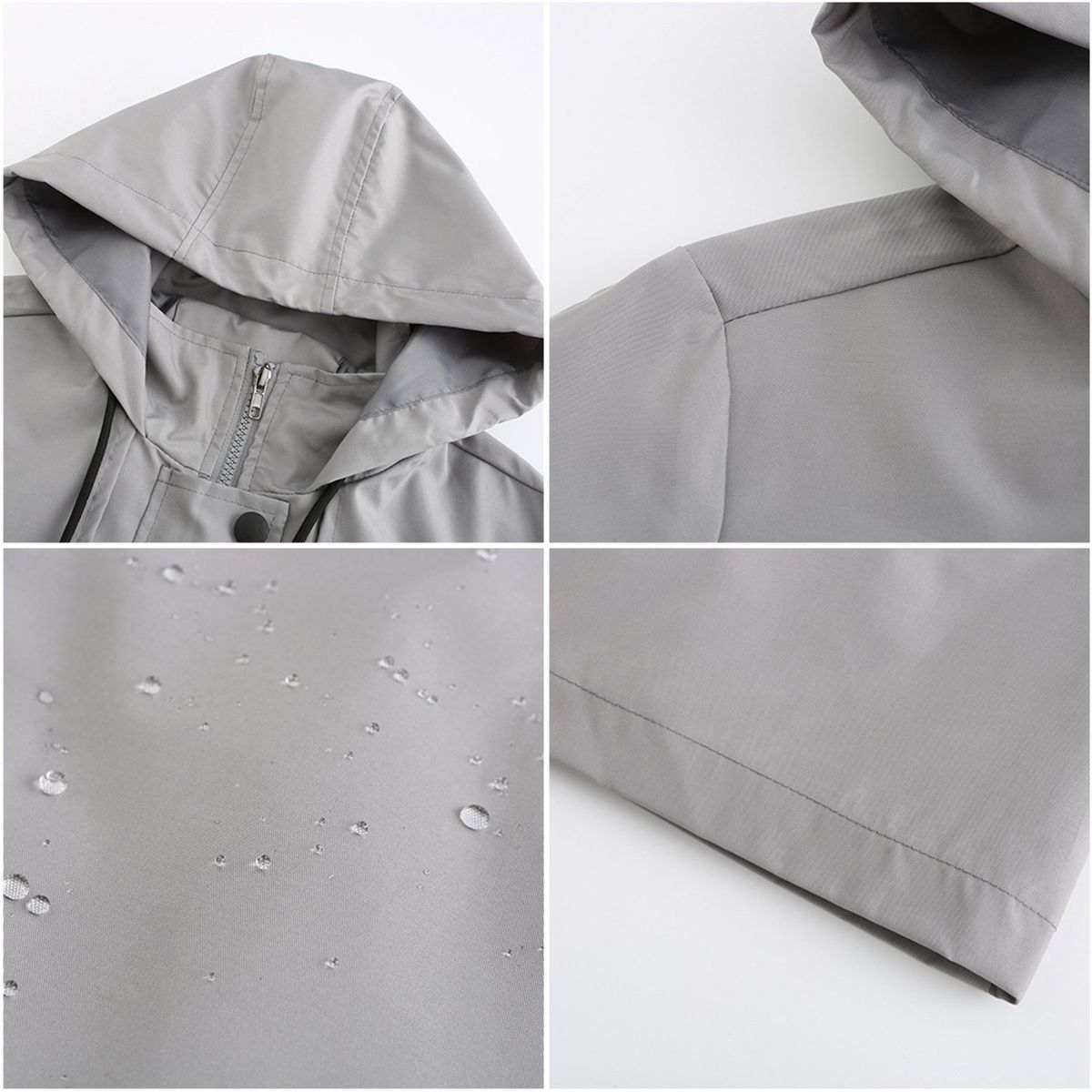 TIOZONEY - Chaqueta impermeable con gorro para mujer - Gris