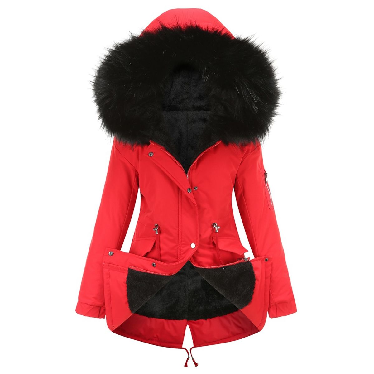 TIOZONEY - Abrigo de invierno con gorro para mujer - Rojo.