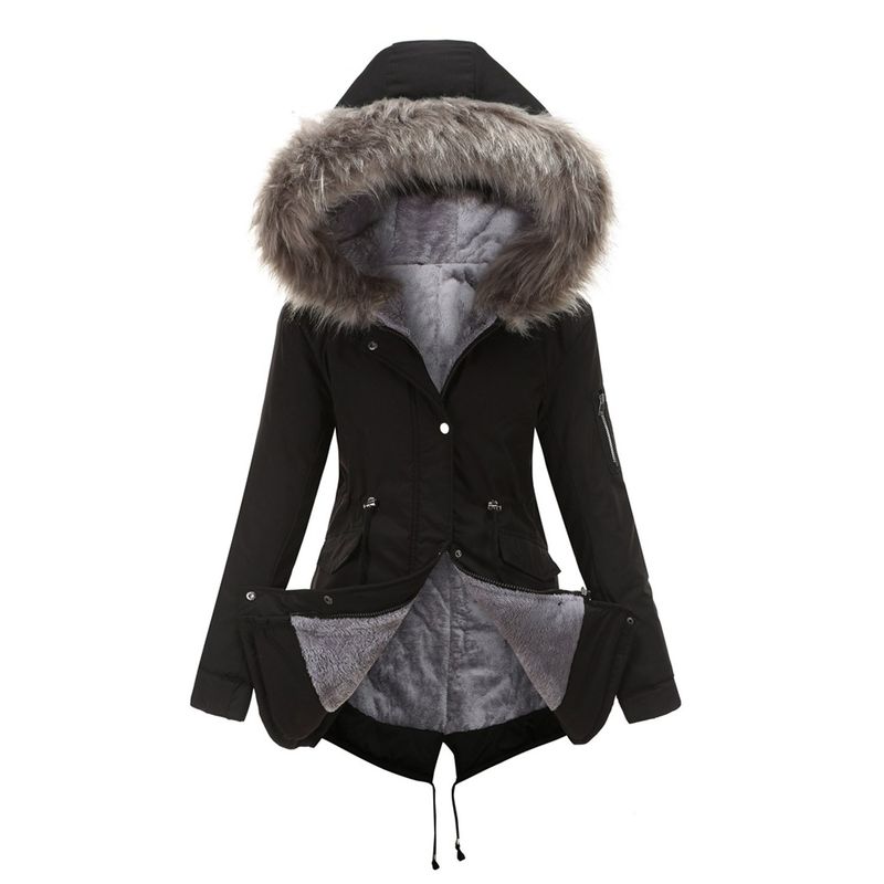 TIOZONEY - Abrigo de invierno con gorro para mujer - Negro.