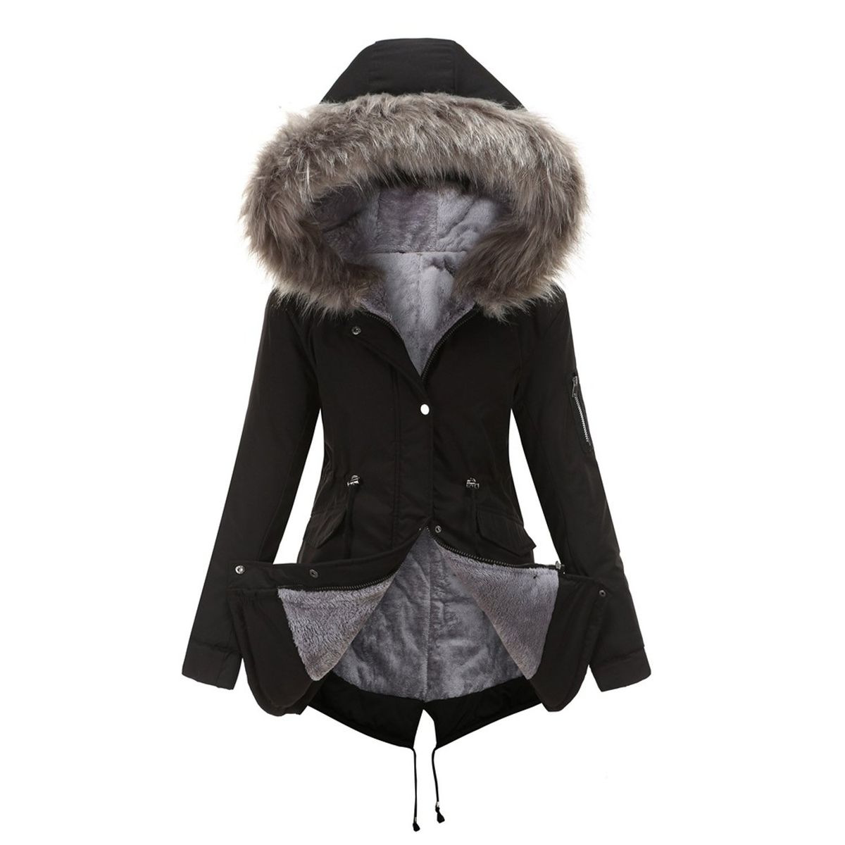 TIOZONEY - Abrigo de invierno con gorro para mujer - Negro.