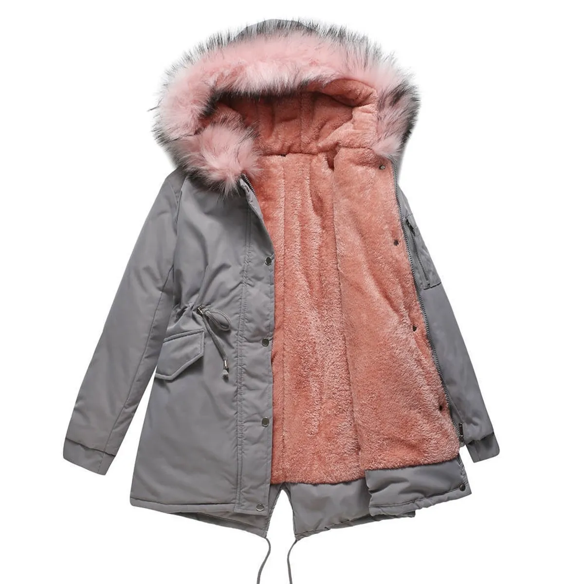 TIOZONEY - Abrigo de invierno con gorro para mujer - Gris