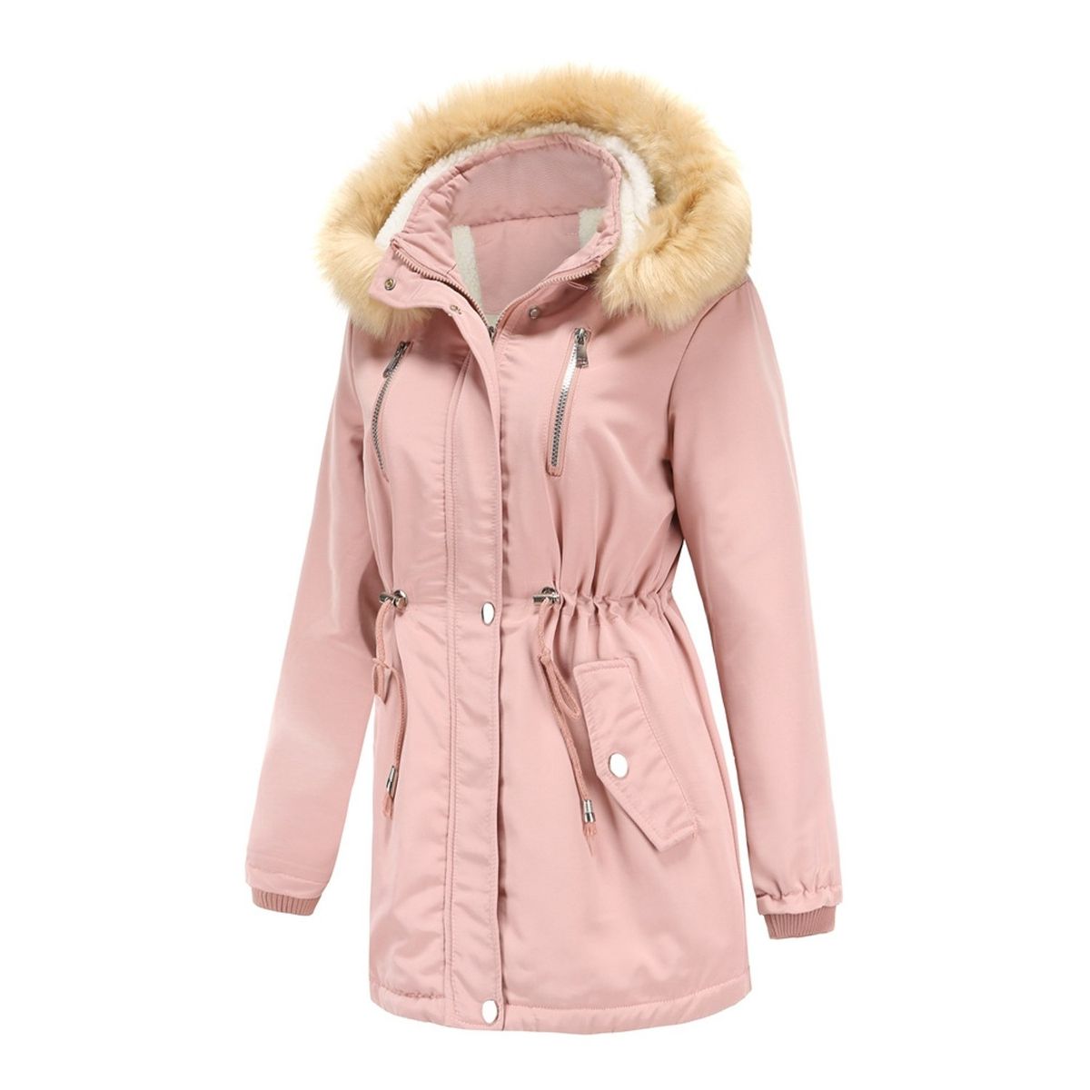 TIOZONEY - Abrigo grueso con gorro desmontable para mujer - Rosado