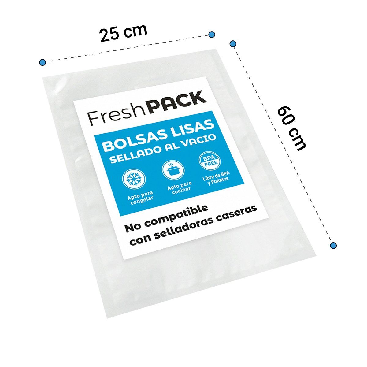 GENERICO - Bolsas Lisas Sellado al Vacío 25x60 Cm 70 Micras 100 Und