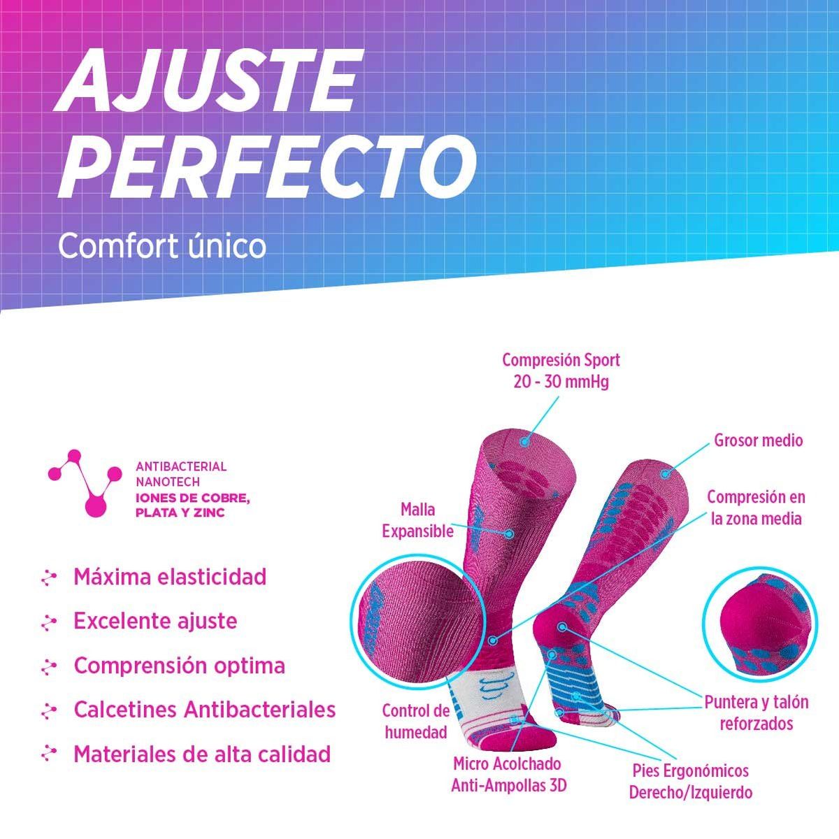 SILVERA NANOTECH - Medias de compresión running ciclismo tenis padel varices 20-30 mmhg