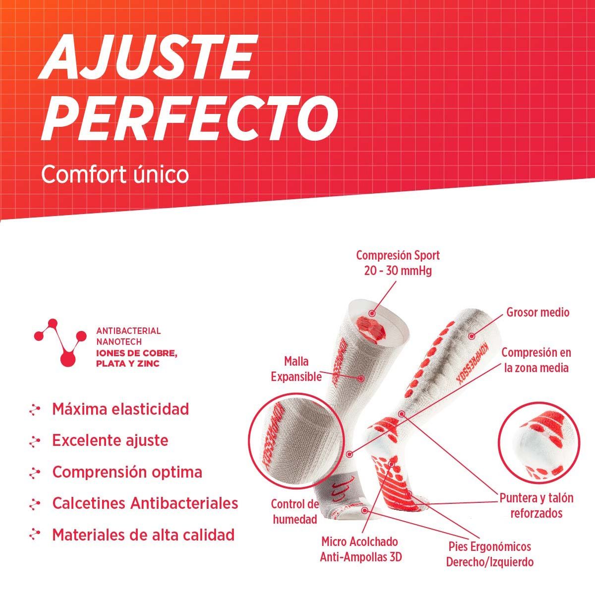 SILVERA NANOTECH - Medias de compresión running ciclismo tenis padel varices 20-30 mmhg