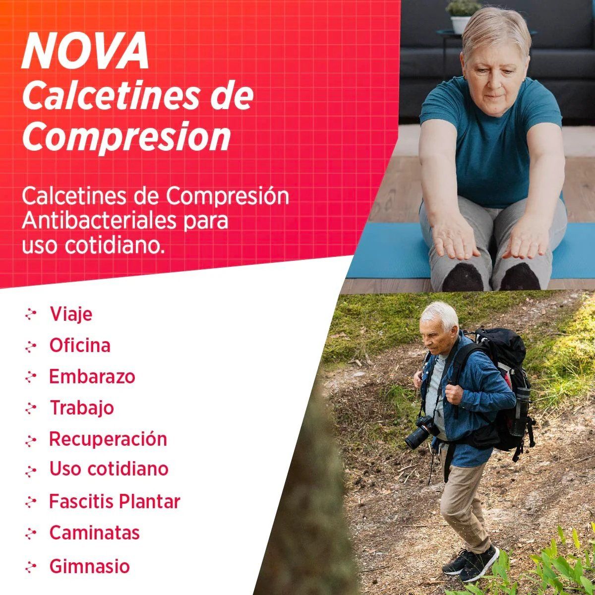 SILVERA NANOTECH - 2 Pares Medias compresión varices 15-20 mmHg viaje embarazo fascitis