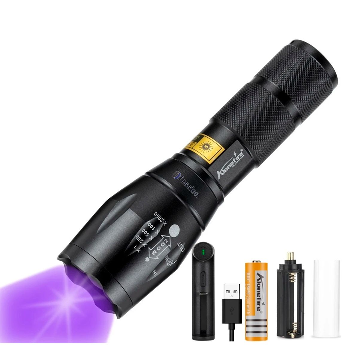 GENERICO - Linterna Luz Ultravioleta 365nm Con Zoom Ultra Uv recargable