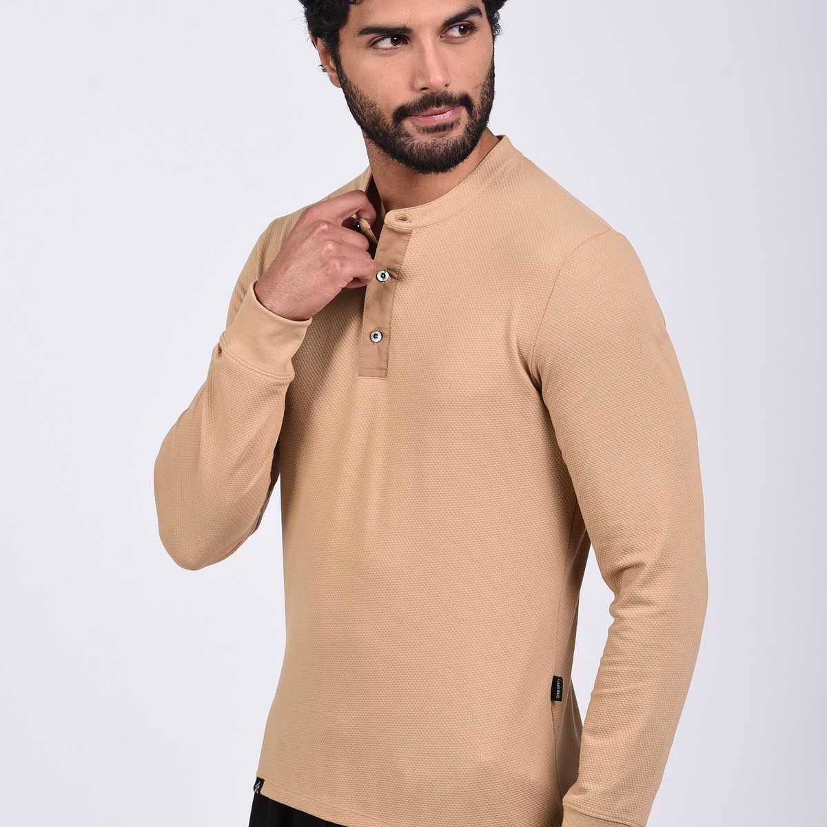 STEALTH - Polo Manga Larga Cuello Henley Hombre Stealth