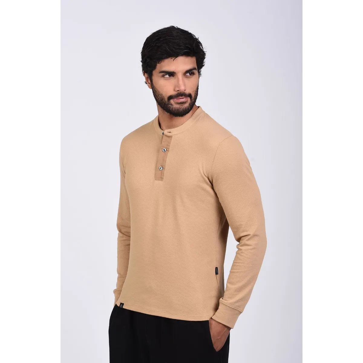 STEALTH - Polo Manga Larga Cuello Henley Hombre Stealth